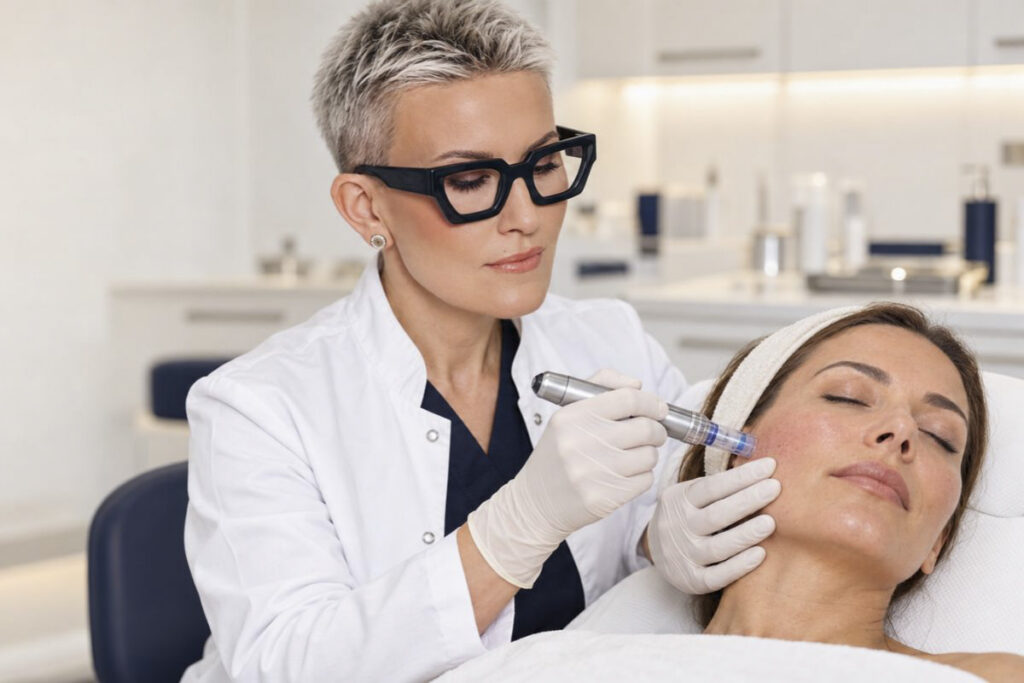 Dr Marija Bošković radi tretman egzozomima dermapenom.